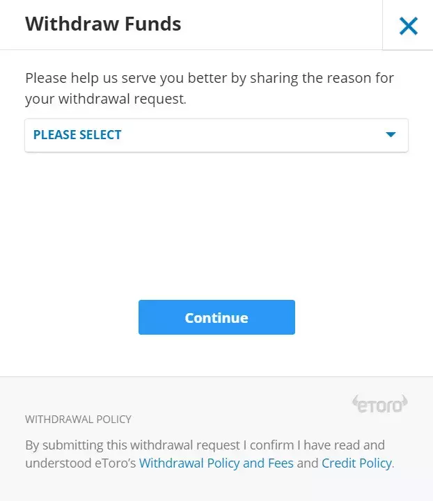 Reason for eToro withdrawal request