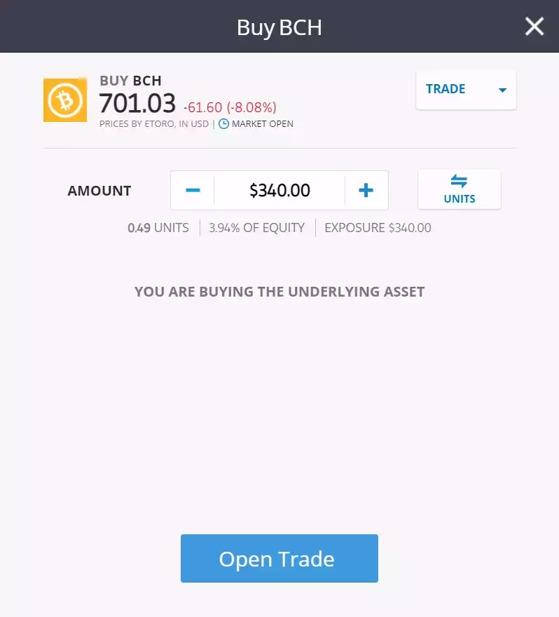 Buying Bitcoin Cash (BCH) on eToro's platform