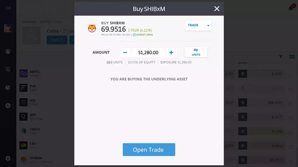 Buying Shiba (SHIBxM) on eToro's platform