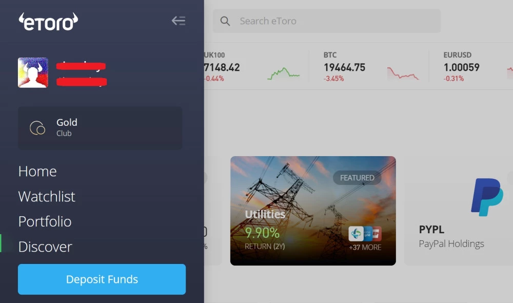 eToro account with Philippine flag profile picture