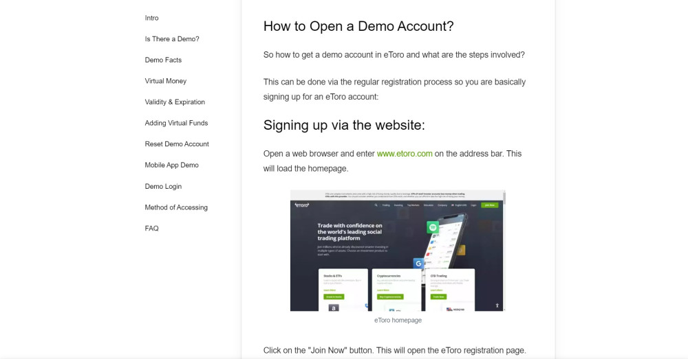 How to open an eToro demo account guide