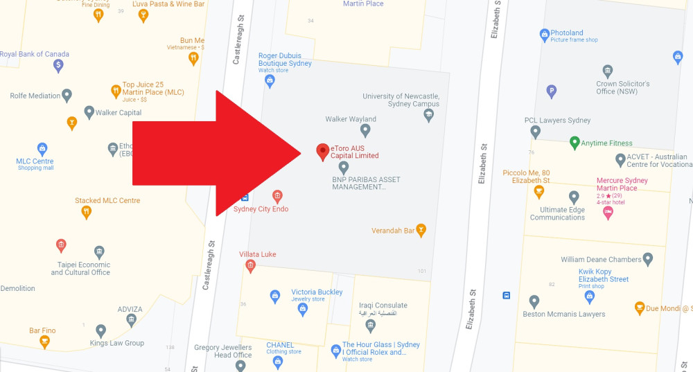 eToro AUS Capital Limited address on Google Maps
