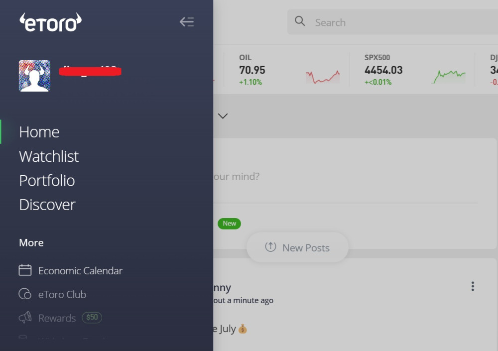 eToro account with Australia flag profile picture