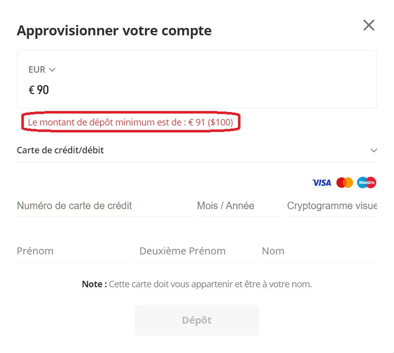 eToro minimum deposit for France clients