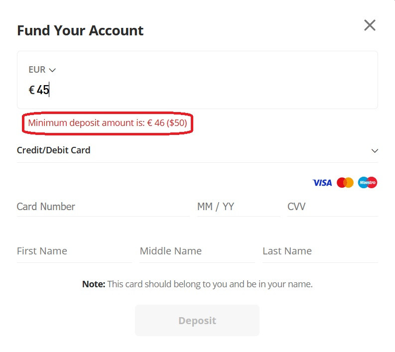 eToro minimum deposit for Spain clients