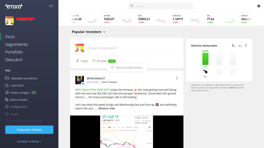 eToro platform in Spanish