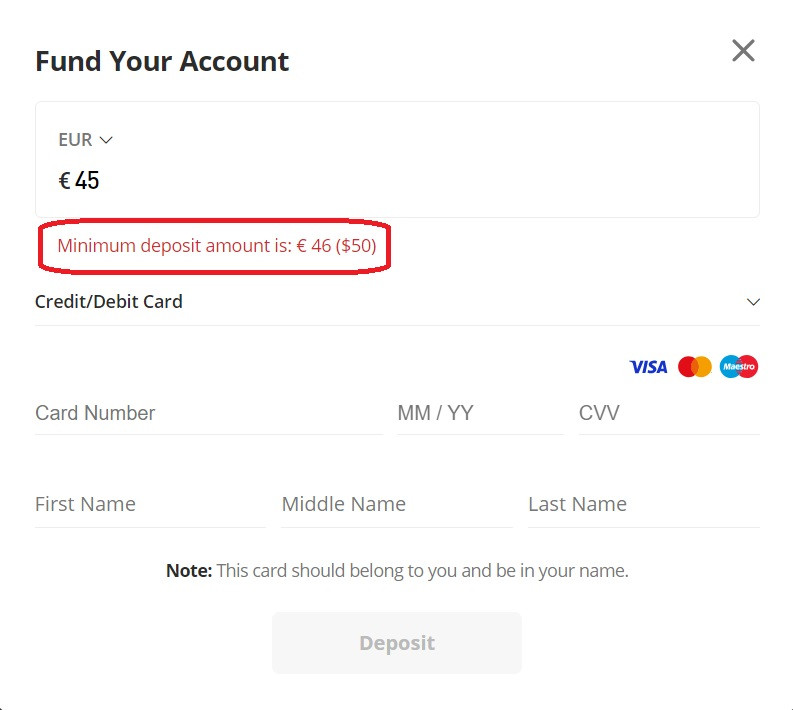 eToro minimum deposit for Italy clients