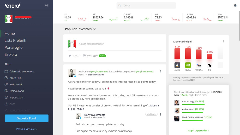 eToro platform in Italian