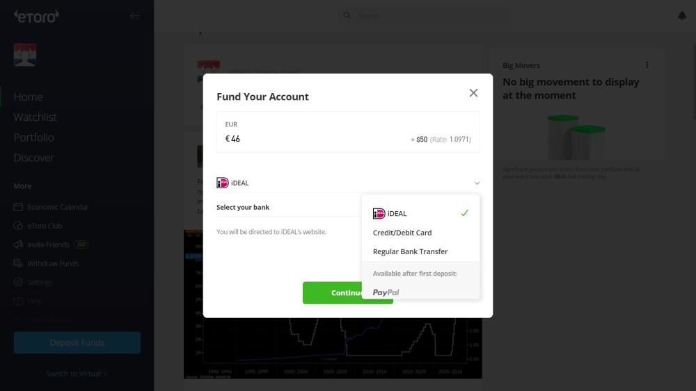 Deposit methods for eToro Netherlands clients