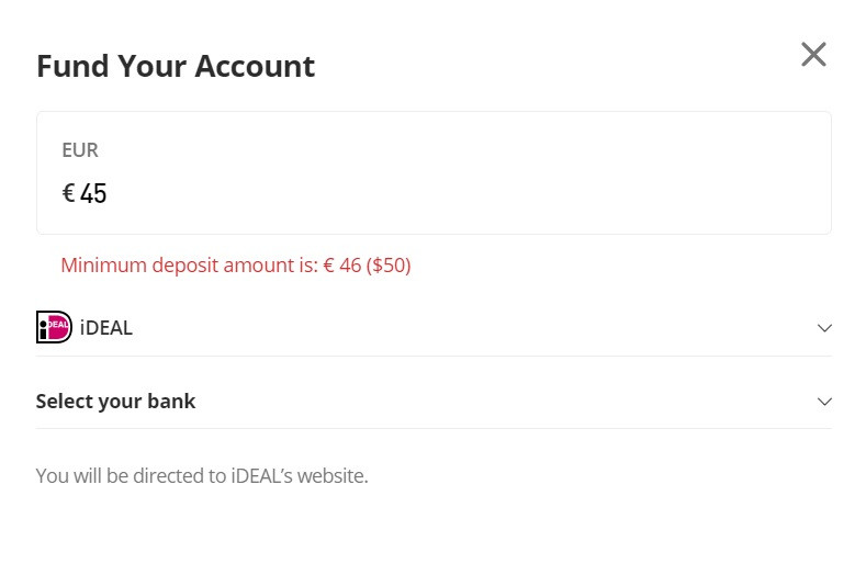 eToro minimum deposit for Netherlands clients